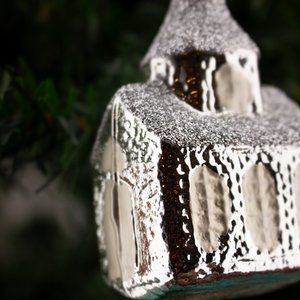 Silver Church, Vintage Old World Christmas Glass Ornament